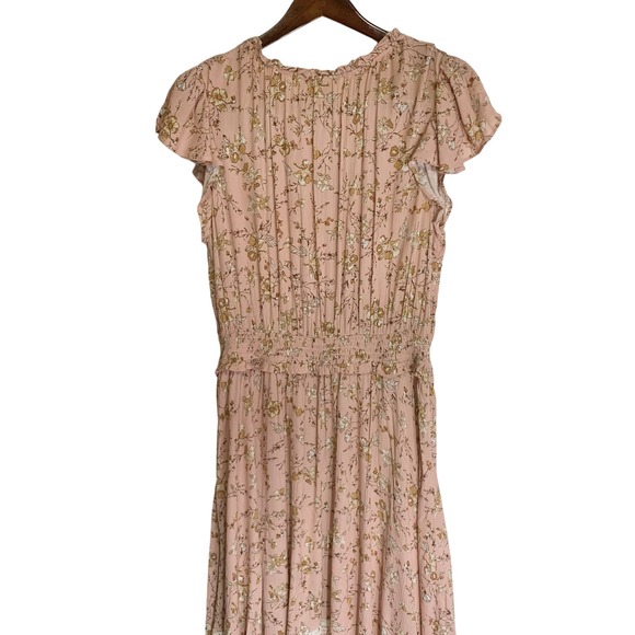 Knox Rose Pale Blush Floral Flutter Short Sleeve Smocked Waist Dress Boho xxl - Picture 5 of 14